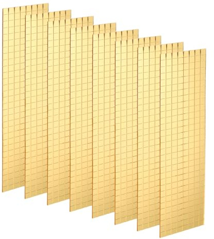 QUARKZMAN 8 Blatt 3840 Stück Selbstklebende Spiegelmosaikfliesen 5x5mm Kleine Quadratische Spiegelkacheln Aufkleber Disco Ball Aufkleber Mini Glasfliesen für DIY Handwerk, Gold