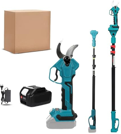 Sécateur électrique avec Perche, Portée de 2.5m, Secateur Telescopique Electrique 2-en-1, 40 mm Sécateur Électrique sans fil, Sécateur à Batterie pour jardinage, vigne, arbre fruitier
