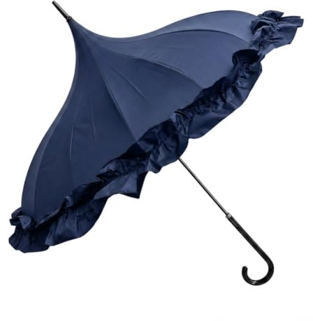 Superbia Pagoda Frill Umbrella Parosol Long Stick for Sun and Rain Princess Unique Style Event Parasol (Blue)