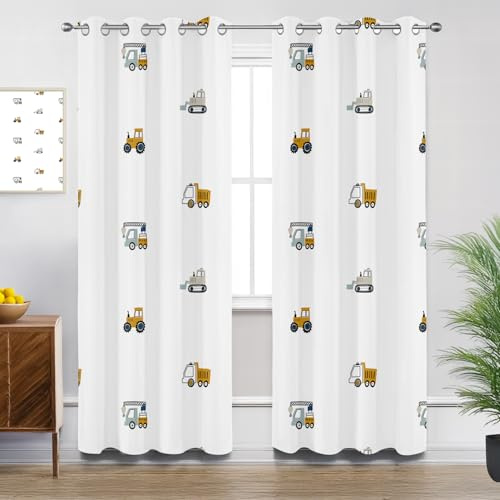 Generisch Cartoon Auto Verdunklungsvorhänge - Gardinen Bauwagen Jungen Blickdicht Vorhang mit Ösen Verdunklungsvorhänge für Kinderzimmer Wohnzimmer Schlafzimmer Dekoration - 2er Set - H220 x B140cm
