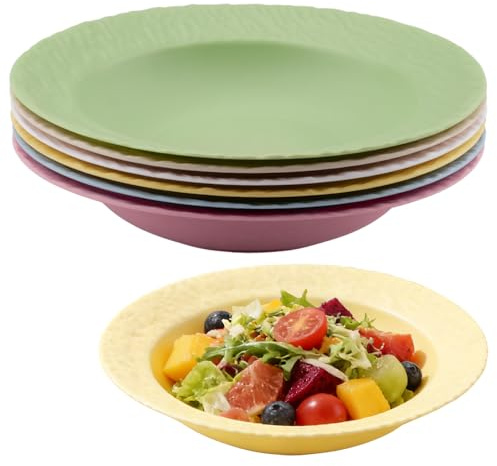 duisoad 6 Pièces Assiettes à Pâtes, Assiette Creuse Assiettes Creuses en Plastique pour Pâtes, les Salades, les Soupes, Passe au Lave-Vaisselle, Réutilisable