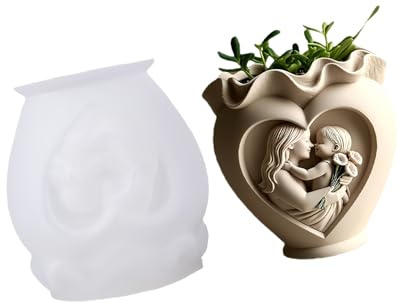 Fioriera in silicone a forma di cuore per madre e figlia, strumento per la colata di arte del calcestruzzo e decorazione domestica in silicone colata per artigianato