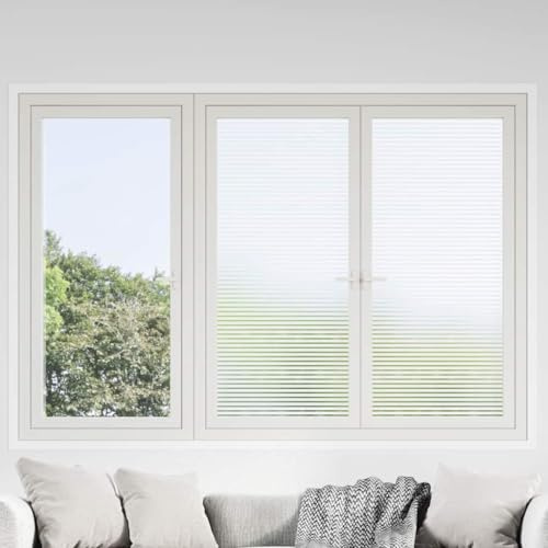 Mokuyary Lámina mate para ventana, diseño de rayas 0,9 x 50 m, PVC, lámina de vidrio esmerilado, autoadhesiva, opaca, para baño y WC