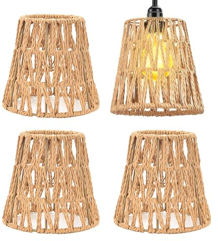 4 paralumi Boho, 15 x 15,8 x 4 cm, paralume in rattan bohémien, piccolo, E26 E27, paralume di carta, accessorio per lampada da tavolo, lampada a sospensione, paralumi a sospensione