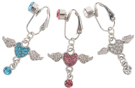 BESPORTBLE 3piezas Pinza Ombligo de Forma de Ala de Ángel Pinza Ombligo de Forma de Corazón Joyas sin Perforar para Mujer para Fiesta de Navidad