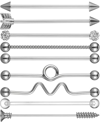 9pcs 14G Industrial Piercing Jewelry, Cartilage Helix Piercing Earring
