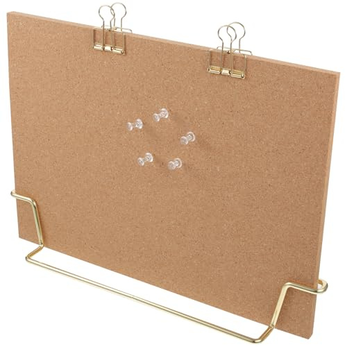Uonlytech Tablero de Corcho y Tablón de Anuncios de Madera Portátil Base Dorada para Oficina en Casa y Restaurantes, Adecuado para Notas y Mensajes