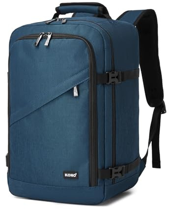 Kono Sac à Dos Voyage Cabine Avion 40x20x25 cm, Bagage Cabine à Main Polyvalent, Ouverture à 180°, Sangle pour Valise et Dos Respirant (Bleu)