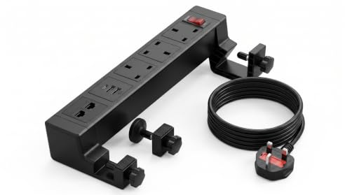 Desk Clamp Power Socket, Extension Lead with USB slots USB C Extension Cable Black Extension Lead Desktop Power Strip 1.5M for Home Office Extension Lead with Switch Smart Plug Plug Extension Socket