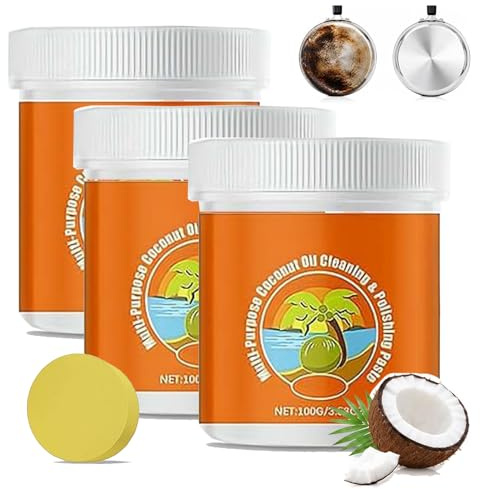 Pâte de nettoyage et de polissage multifonction à l'huile de noix de coco pour cuisine, pâte nettoyante à l'huile de noix de coco 3 en 1, pâte nettoyante à l'huile de noix de coco, pour four et