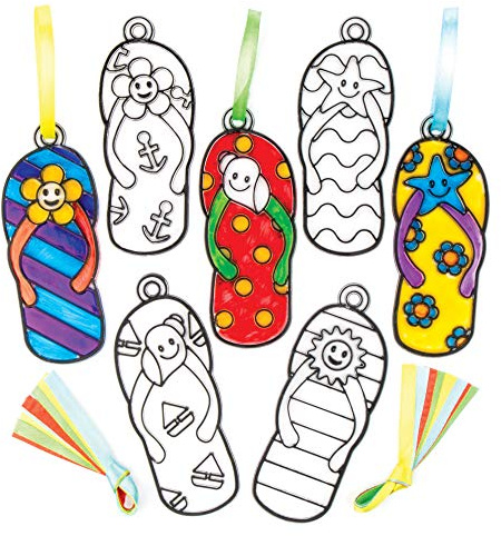 Baker Ross AV224 Flip Flop Suncatcher Decoration Set for Children to Design Decorate and Display - Creative Summer Craft Set for Kids (Pack of 8)