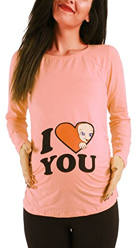 M.M.C. Kärlek – roligt roligt sött mammamode, mammaskjorta, graviditetströja, sweatshirt med motiv för graviditet, långärmad, Laxfärg, M