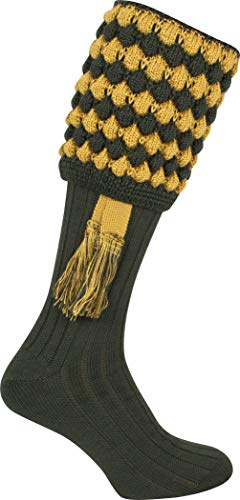 JACK PYKE Pebble Mens Shooting Socks with Garters 72cm - Durable Knee High Hunting Socks for Country Sports & Outdoor Wear - 30% Wool & 70% Acrylic Fabric, Argyle Pattern - Green, Size 8-11UK