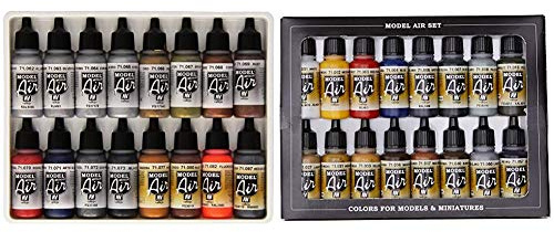 Vallejo Model Air Metallic Effects Acrylic Paint Set for Air Brush - Assorted Colours (Pack of 16) &Model Air Basic Colors Acrylic Paint Set for Air Brush - Assorted Colours (Pack of 16)