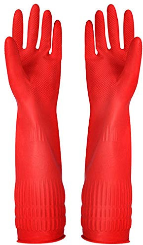 YSLON 3-Pairs Rubber Cleaning Gloves Small, Reusable Washing up Gloves for Kitchen Dish Washing, Household Cleaning Non-slip (Red, Small)