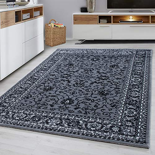 PHP Modern Carpet Runners Rugs Bedroom - Floral Patterned Low Pile Traditional Oriental Rug for Living Room (Grey - 0210, 80 x 150 cm (2 ft 6 in x 5 ft))