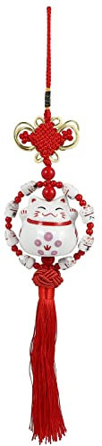 Gato Rojo de La Suerte Encanto de Cerámica Japonés Maneki Neko Colgante Colgante Gato de La Suerte Chino Encanto de Decoración Coche Decoración Interior del Hogar