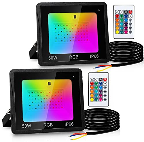 Lospitch 2 Pack RGB LED Strahler Außen, 50W Smart LED Fluter, IP66 Wasserdicht Spotlicht für draußen mit 16 Farben 4 Modi, Dimmbar, Speicherfunktion, Stimmungslicht mit Farbwechsel