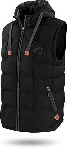 normani OUTDOOR SPORTS Wattierte Steppweste Bodywarmer - 100% Winddichte Outdoor Weste mit Lederpatch, Kapuze und Stehkragen Farbe Dunkelschwarz Größe XL/54