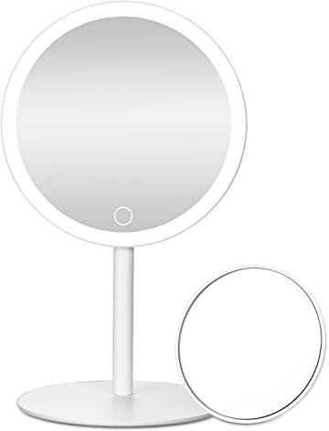 jutyum Espejo de maquillaje con iluminación, espejo de maquillaje de pie, iluminación con 3 colores de luz LED, brillo ajustable, 70 perlas de luz, 10 aumentos, gratis para maquillaje