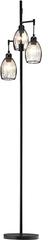 HOMCOM Stehlampe 3-flammige Stehleuchte Retro Dimmbare Lichtstärke Standleuchte mit Tritt-Schalter im Industrie-Design Wohnzimmerlampe Stahl Schwarz 30 x 30 x 170,5 cm