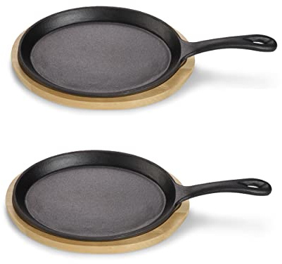 ECHTWERK serveringspanna i gjutjärn med grillränder och serveringsbräda, Avtagbart handtag, Redan inbakad, Lämplig för ugnar, grillar, BBQ och induktion, 27 x Ø 17,5 cm, 2 delar