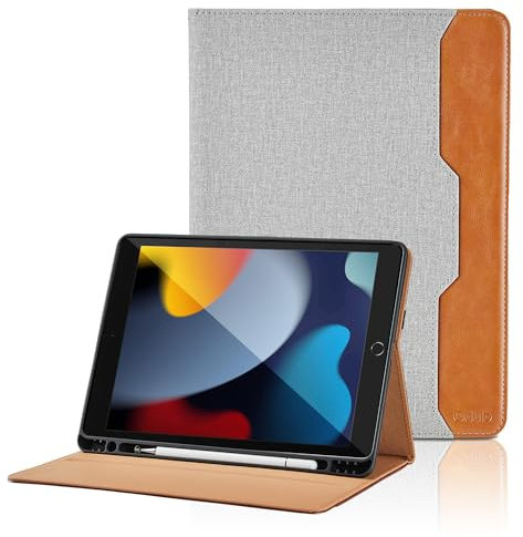 Hülle für iPad 9. Generation (2021) / iPad 8. Generation (2020) / 7. Gen (2019) 10.2 Zoll PU Leder Schutzhülle mit Tasche und Stifthalter, Auto Schlaf/Aufwach Funktion - Grau