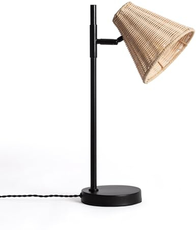 LEDKIA Lámpara de Mesa de Metal y Ratán Cesto Negro