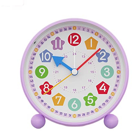 HOTIYOK Telling Time Teaching Clock Nursery Kids Learning Alarm Clock 4 Inch Cute Table Analog Clocks Girls Bedroom Desk Silent Non Ticking Educational Clock with Night Light(Purple)