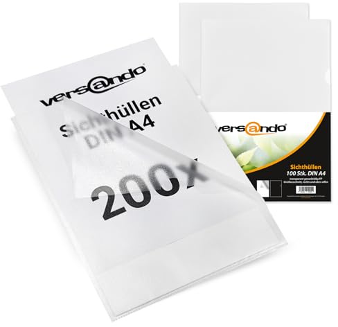 versando 200x A4 Sichthüllen Dokumentenhüllen Economy 90my PP transparent | genarbt (2x 100 Stück)