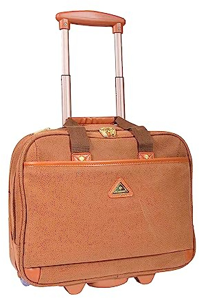 House of Leather resväska organiserare pilotfodral med hjul fuskmocka portfölj stil cadiz kamel röd, Camel, Pilotfodral med hjul