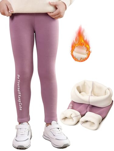 DGSHIRLDJO Flickor Vinter Leggings Termiska Vadderad Leggings Barn Leggings Tjocka Leggings För Barn Varma Byxor, Rosa, M