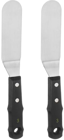 QUARKZMAN 2Pcs Espátulas de Paleta Redondas de Acero Inoxidable No.3 con Mango de Madera para Pintura al Óleo y Acrílica, Mezcla de Colores y Extensión en Lienzo