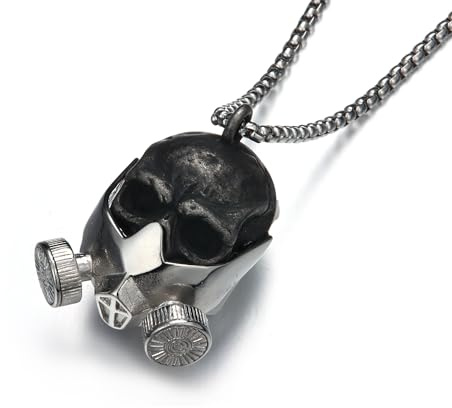 GTHIC – collier avec pendentif tête de mort en acier inoxydable, Vintage, masque à gaz, pour hommes et femmes, bijoux cadeau avec chaîne en argent