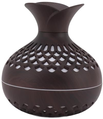 Yusat 2,5 W Duftdiffusor, 300 ml, USB-betrieben, leiser Betrieb, Blumenvasenform, Aroma-Luftbefeuchter Büros, Schlafzimmer (Dunkelbraun)