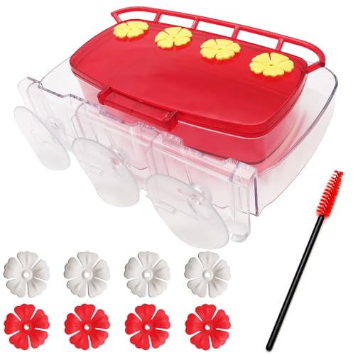 Window Hummingbird Feeders, CTRICALVER Transparent PC hanging suction cup Humming bird feeder, Mini Flower Creative bird feeder(20 x 13.5 x 5cm) with Cleaning Brush for Garden Window Railing Outdoor