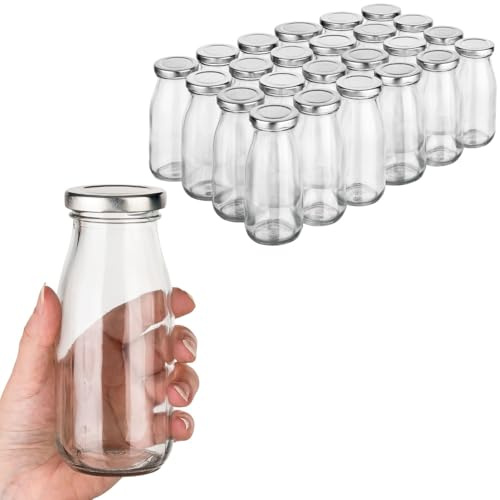24x Milchflasche Glasflasche 250ml - kleine Glasflaschen zum Befüllen leere Flaschen zum Befüllen mit Schraubverschluss Smoothie Flasche Glas Weithalsflasche Milchbehälter
