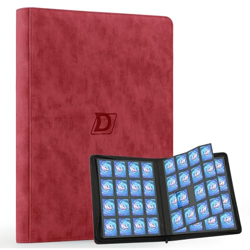 Deoyibu Album de cartes à collectionner Grand pour 1000+ cartes, 16 compartiments avec fermeture éclair, classeur pour cartes à collectionner, pour MTG, cartes de sport, etc. Rouge