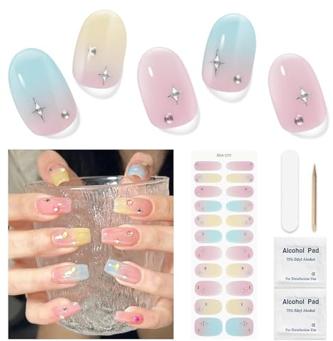 Gelnaglar att klistra på – 22 stycken riktiga nagellacksklistermärken nagelfolier självhäftande nagelklistermärken självhäftande klistermärken hållbara nagellacksremsor för kvinnor flickor