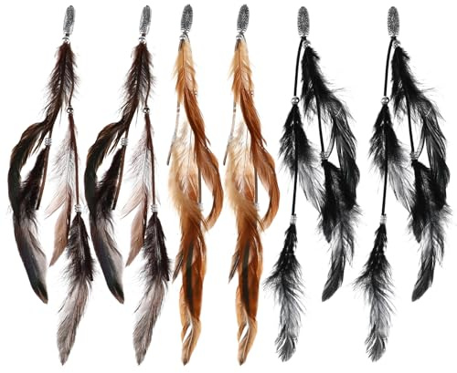 6pcs Hippie Federn Haarschmuck Clip, Indianer Haarschmuck Damen Federn Haarextensions, Boho Kopfschmuck für Faschingskostüm Karneval Verkleiden Cosplay Haardeko Zubehör Feder Haarspangen