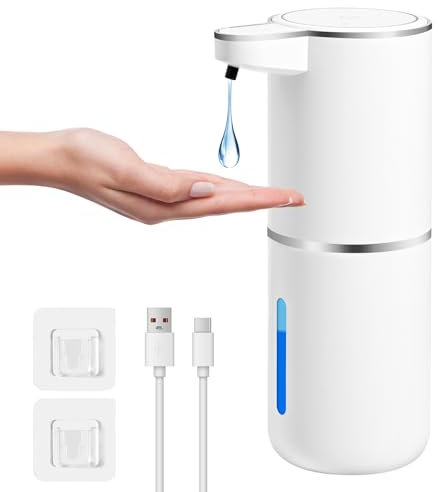 Gaethra Seifenspender, 380 ml automatischer Seifenspender, automatischer Küchenseifenspender mit Infrarot-Bewegungssensor, USB, wiederaufladbar, wasserdicht IPX5 (Weiß, Art der Flüssigkeit)