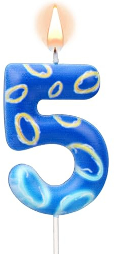 Vela con Número, Vela de Cumpleaños Azul Vela de Cumpleaños con Temática de Anime Velas de Dibujos Animados Adorno para Tarta para Decoración de Cumpleaños con Temática de Niños (Número 5)