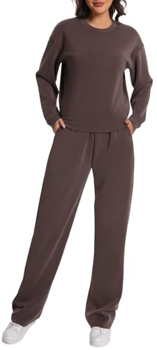 Rolcoassuns Damen Lounge Set aus Modal 2 teiliges Herbst Outfit, übergroßes Sweatshirt Weite Hose mit Taschen