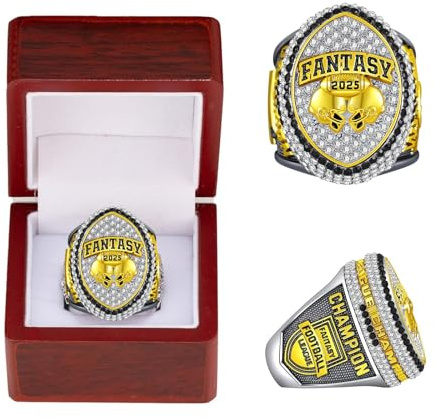 HYKJSHED 2025 Fantasy Football Ring, Meisterschaftsring, Meisterschaftstrophäe, Geschenkbox, Ring-Display-Box