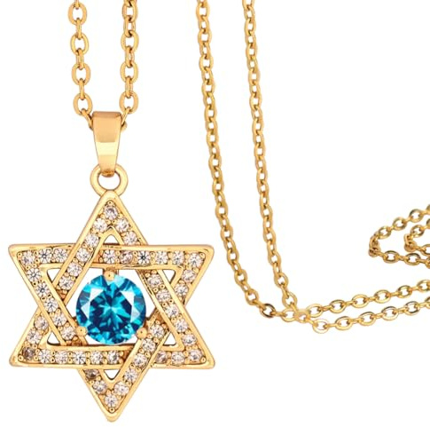 MidSmile Collar con estrella de David: delicado colgante con piedra natal pequeña | Collar con estrella judía de seis puntas, joyería diminuta de oro de 14 quilates para mujer