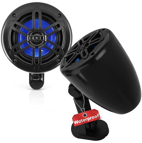 Pyle 4’’ Waterproof Boat Speakers - 2-Way Marine Box Portable Speaker System with 150W Power, Off-Road Speakers with Universal Mount Bracket for ATV, UTV, Jeep, Boat - Black