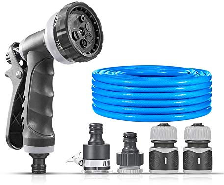 CONGRUI Pistola a spruzzo per tubo da giardino, resistente, 8 funzioni, ad alta pressione, per irrigazione da giardino (5 m)