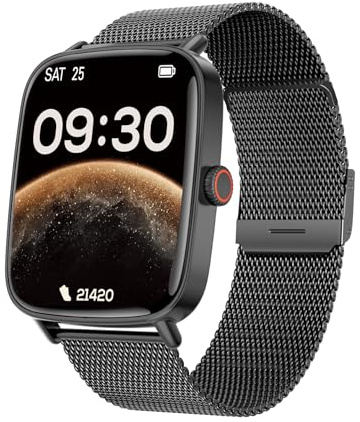 TOOBUR Smartwatch Herren Damen, Schrittzähler Fitness Sport Uhr, 100+ Sportmodi, Elegant Frauen Metall Smartwatch Android/iOS Kompatibel, Telefonfunktion mit Anrufe, IP68 Wasserdicht, Schwarz