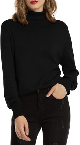 Woolen Bloom - Jersey de punto elástico para mujer, de punto fino, elegante, de cuello alto, manga larga, para otoño e invierno, XL