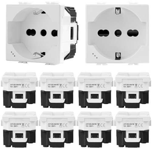 Voltix 10 Pezzi Prese Schuko 2P+T 10/16A 250V – Compatibili con Bticino Matix – Colore Bianco, Design Moderno, Installazione Facile